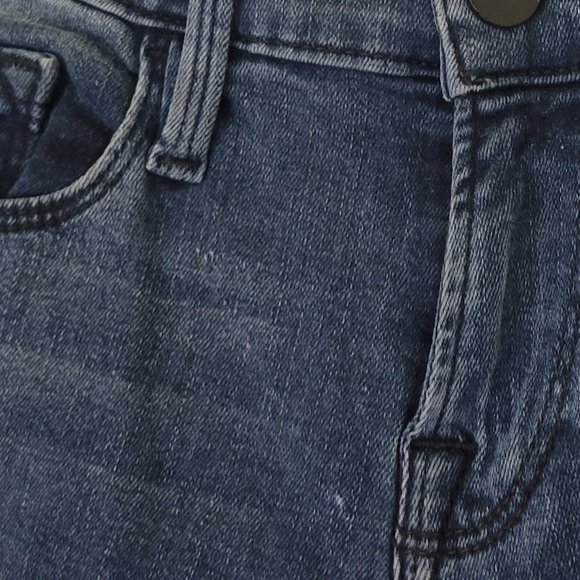 FRAME Denim Mid Rise Skinny Raw Hem Knee Tear Jean in Gifford Dark Wash - Picture 5 of 12